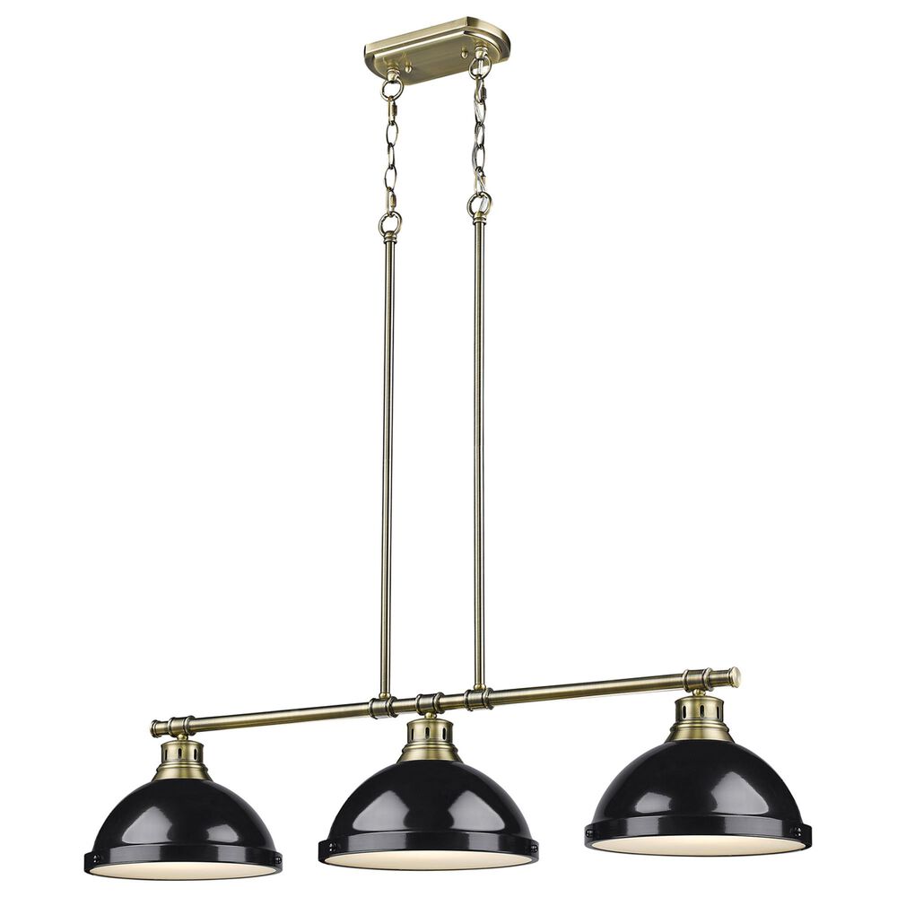 Golden Lighting Duncan 3-Light Pendant with Black Shade in Aged Brass, , large