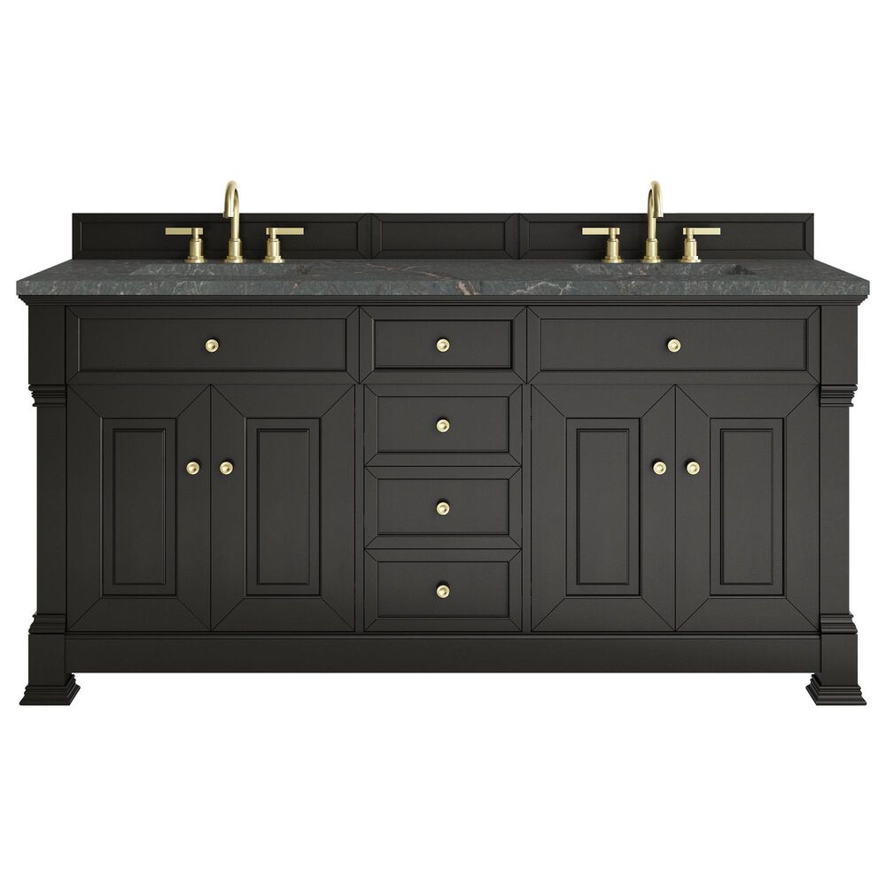 James Martin Vanities Brookfield 72" Double Bathroom Vanity in Black Onyx with 3cm Parisien Bleu Quartz Top and Rectangular Sinks, , large