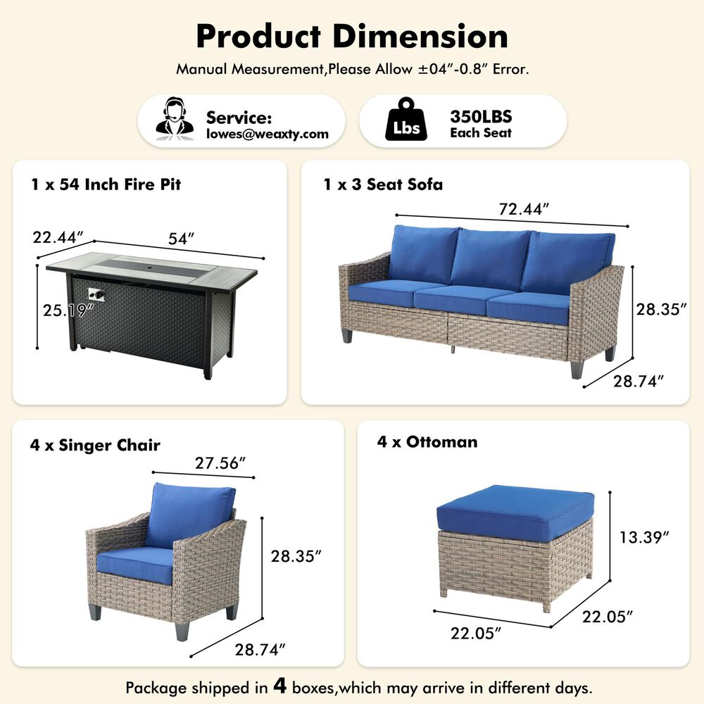 HOMLUX 10-Piece All-Weather PE Rattan Patio Conversation Set in Navy Blue, , large