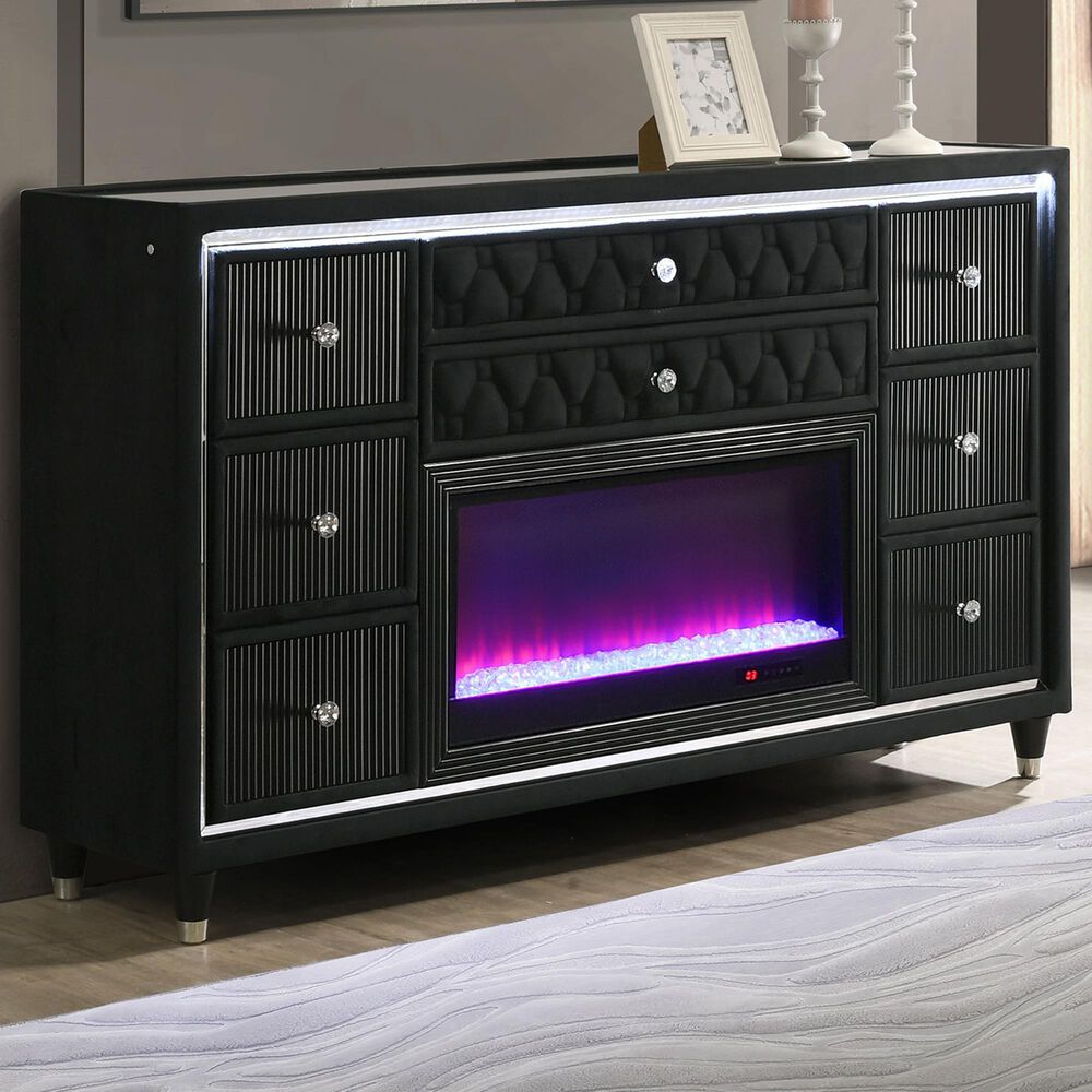 Pacific Landing Lorient 8-Drawer Flame Box Dresser in Black, , large
