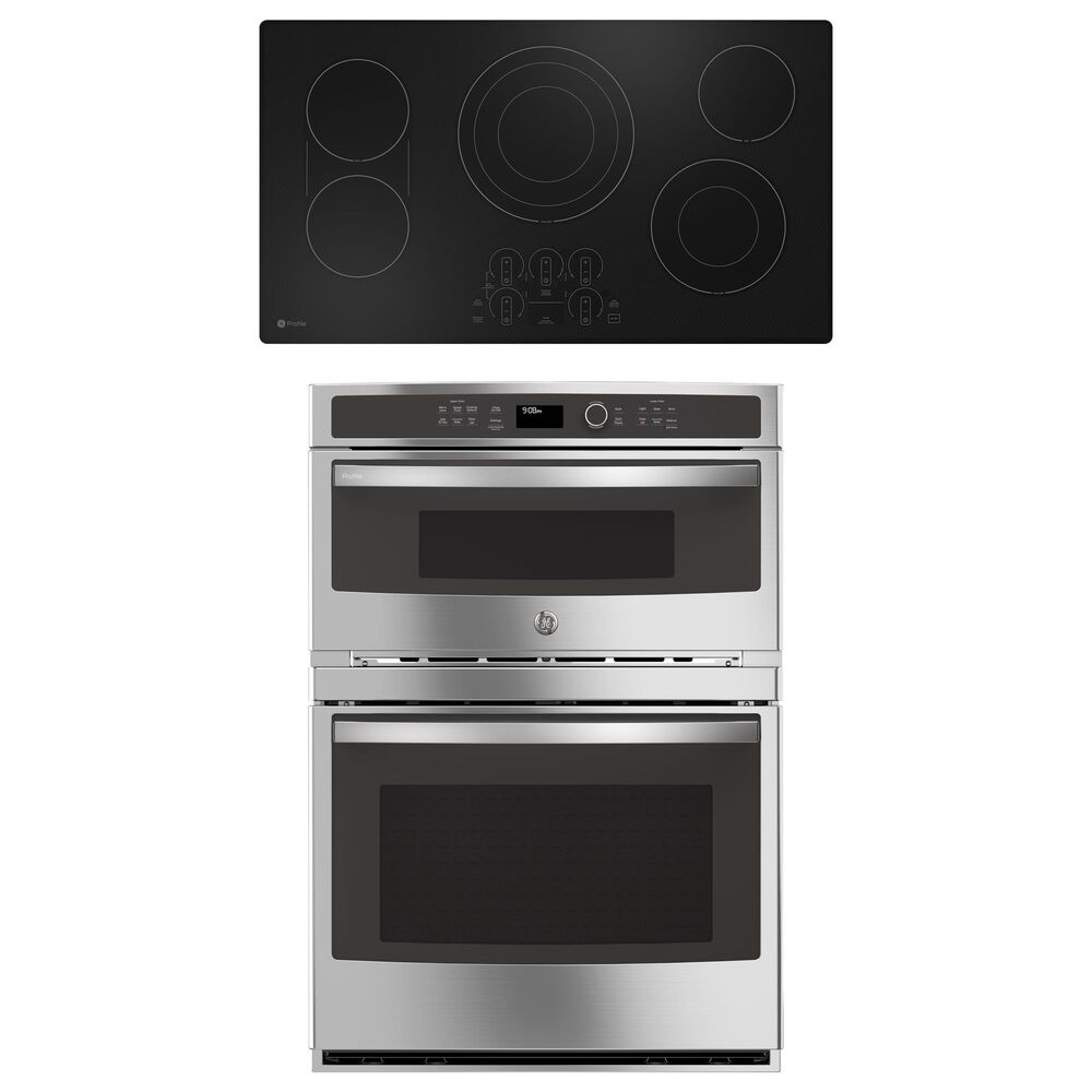 GE Profile 2-Piece Kitchen Package with Stainless Steel 30" Combination Double Wall Oven and 36" Electric Cooktop in Black, , large