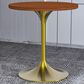 Leisuremod LeisureMod Verve Collection 27 Round Dining Table, Brushed Gold Base with Cognac Brown MDF Top, , large