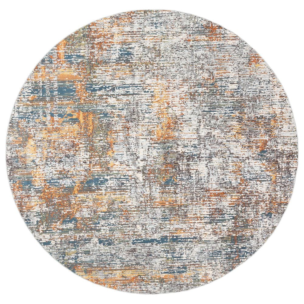 Surya Presidential PDT-2305 7"9" Round Blue, Gray and Orange Area Rug, , large