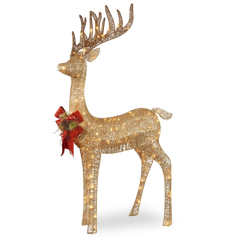 National Tree 48" Sisal Splendor Champagne Standing Deer with 105 Mini Clear Lights, , large
