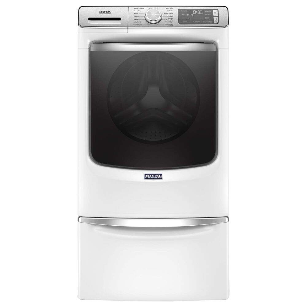 Maytag 5 Cu. Ft. Front Load Washer and 7.3 Cu. Ft. Electric Dryer Laundry Pair with Pedestal in White, , large