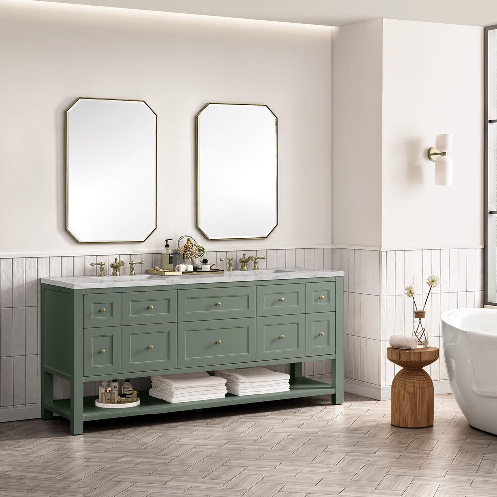 James Martin Vanities Breckenridge 72" Double Bathroom Vanity in Smokey Celadon with 3 cm Eternal Jasmine Pearl Silestone Top, Rectangular Sinks and FreePower Wireless Charger, , large