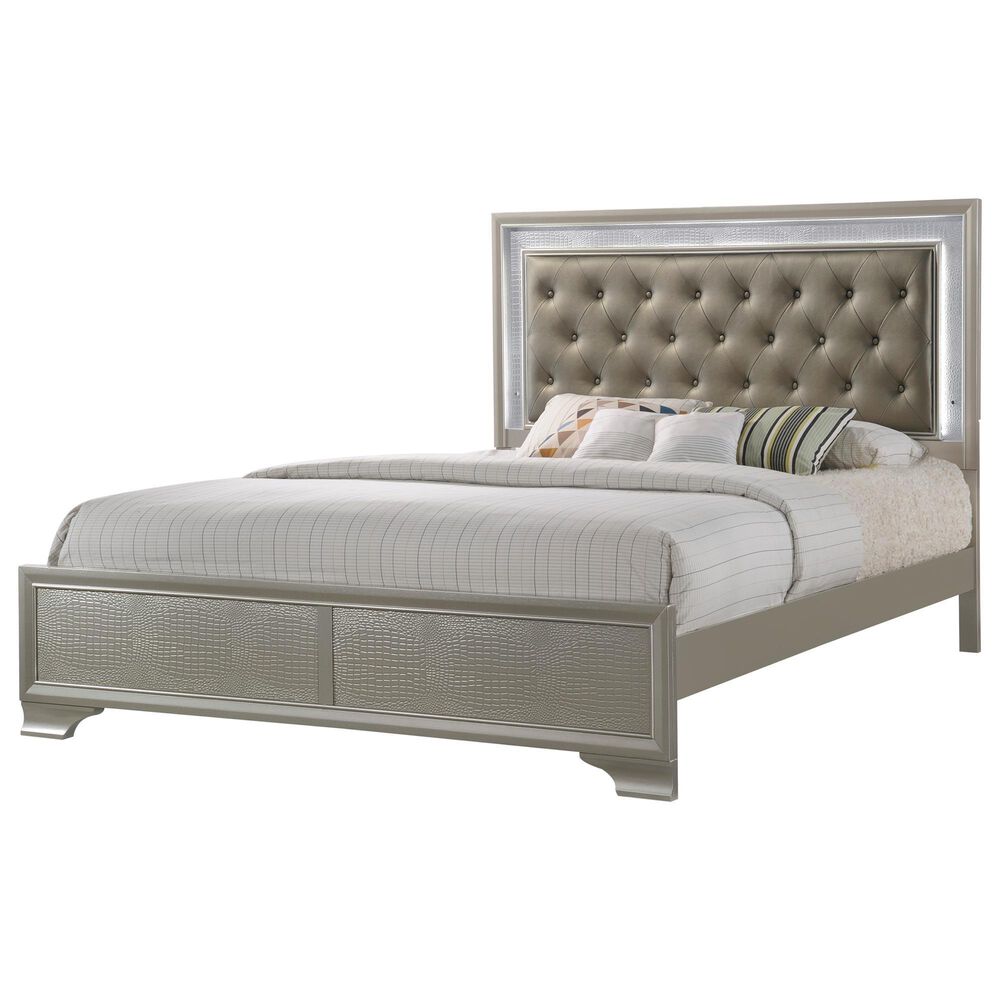 Crown Mark Lyssa King Panel Bed with Two Nightstands in Champagne, , large