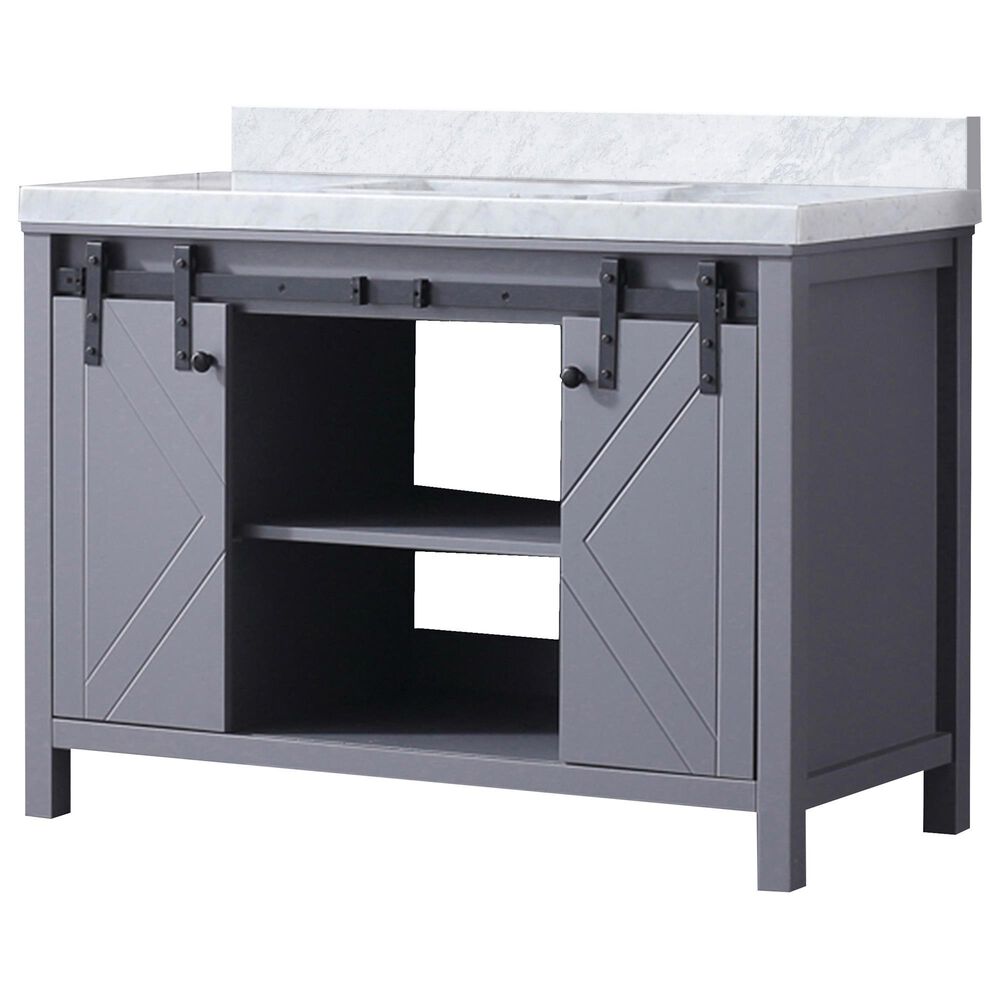Lexora Home Marsyas 48&quot; Single Bathroom Vanity in Dark Grey with White Carrara Marble Top and Rectangular Sink, , large