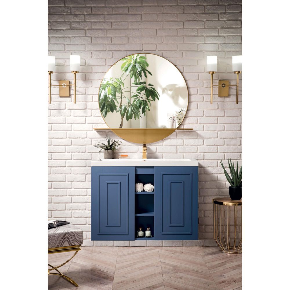 James Martin Vanities Alicante 39.5&quot; Single Bathroom Vanity in Azure Blue with 5 cm White Glossy Resin Top and Rectangular Sink, , large