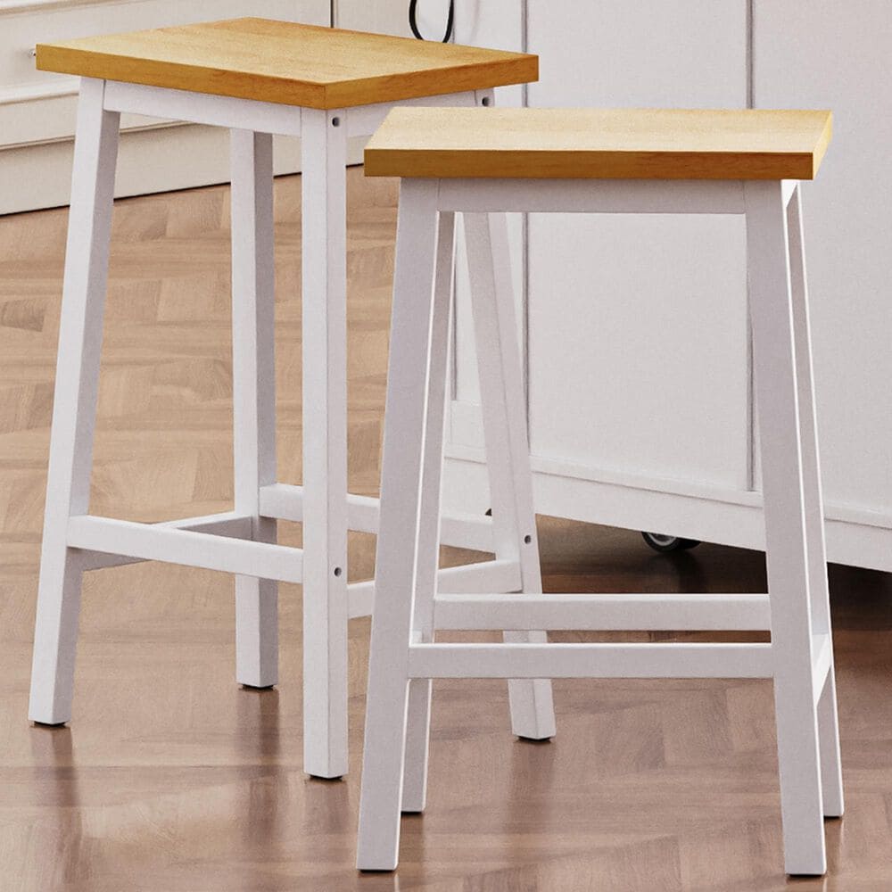 HOMLUX 25.6" Counter Stool in Light Brown and White (Set of 2), , large