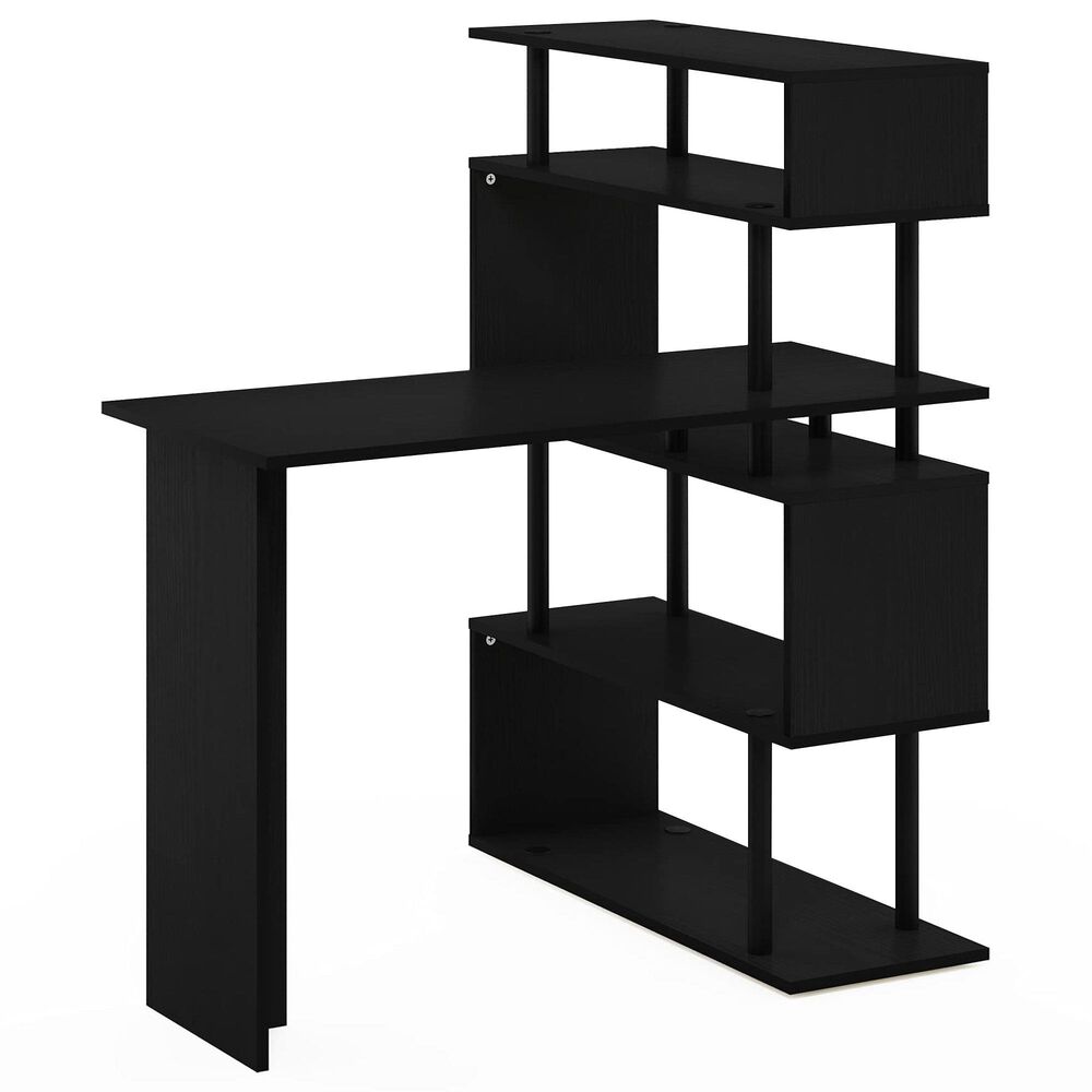 HOMLUX 5-Tier Shelves L-Shape Computer Desk in Americano and Black, , large