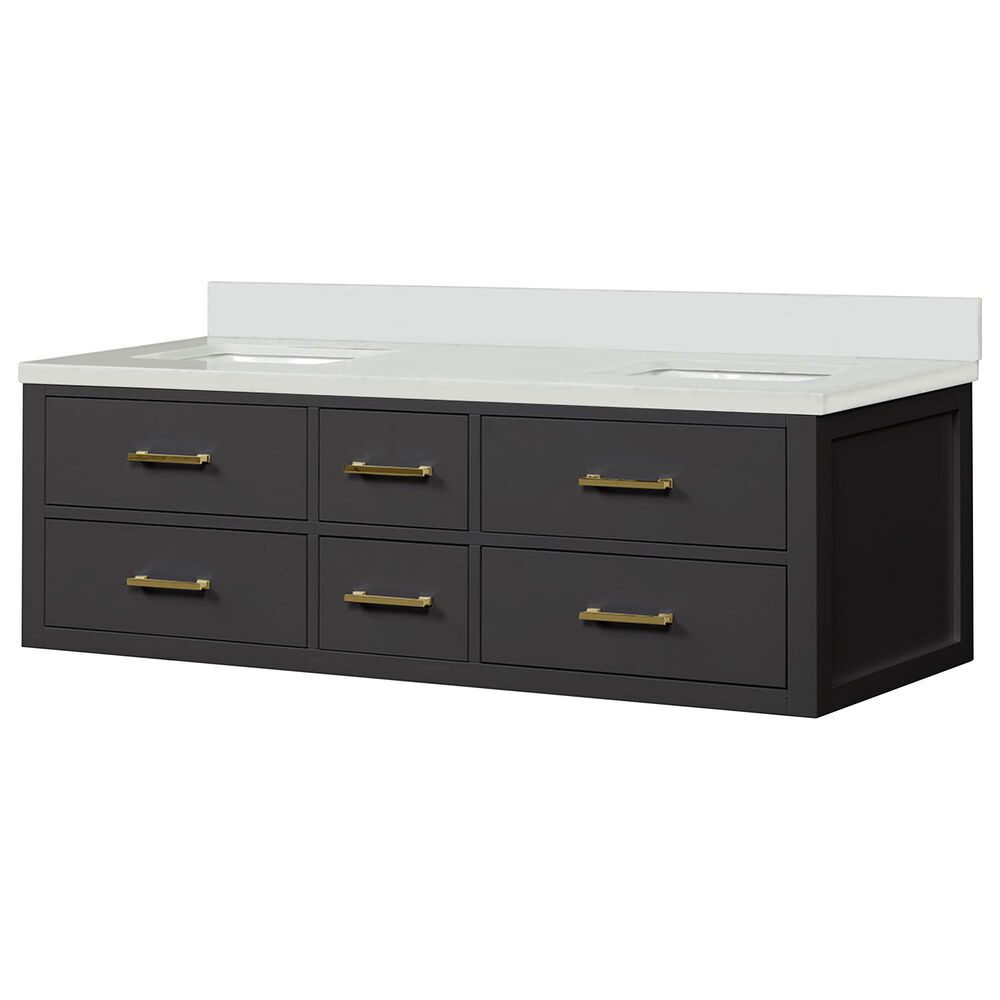 Lexora Home Castor 60" Double Bathroom Vanity in Black with 2 cm White Cultured Marble Top and Rectangular Sinks, , large