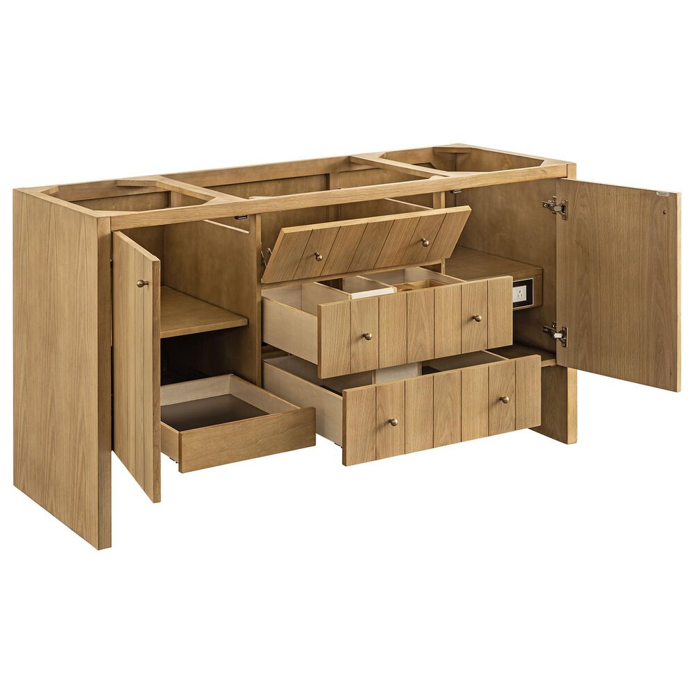 James Martin Vanities Hudson 60" Single Bathroom Vanity in Light Natural Oak with Single Hole 3 cm White Zeus Quartz Top and Rectangular Sink, , large