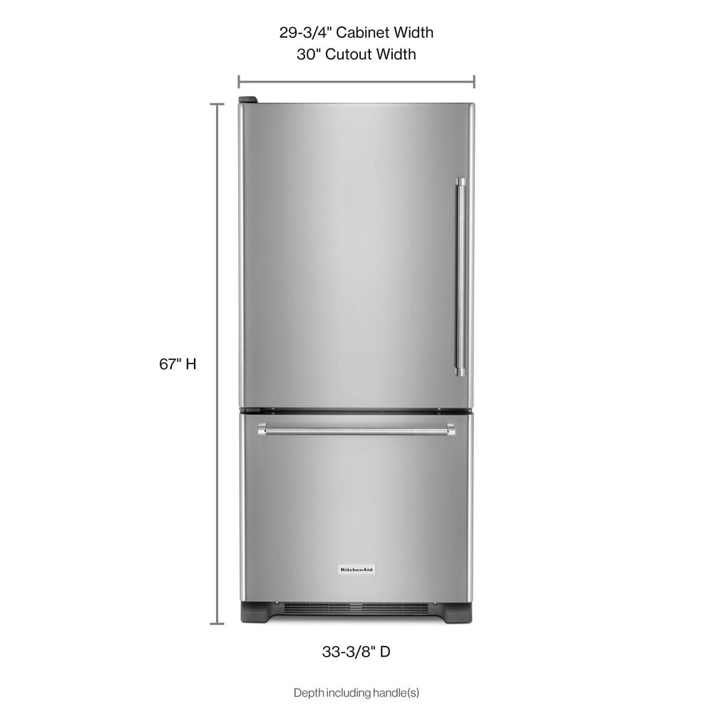 KitchenAid 18.67 Cu. Ft. Width Full Depth Bottom Mount Refrigerator in Stainless Steel, , large