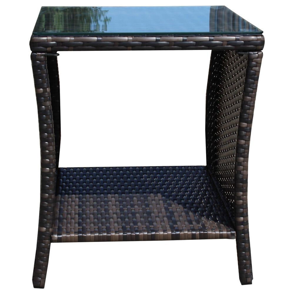 Hearth and Haven Wicker Patio Coffee Table with Clear Tempered Glass Top in Brown, , large