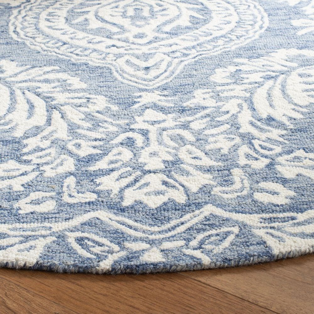Safavieh Micro-Loop MLP512M 5&#39; Round Blue and Ivory Area Rug, , large