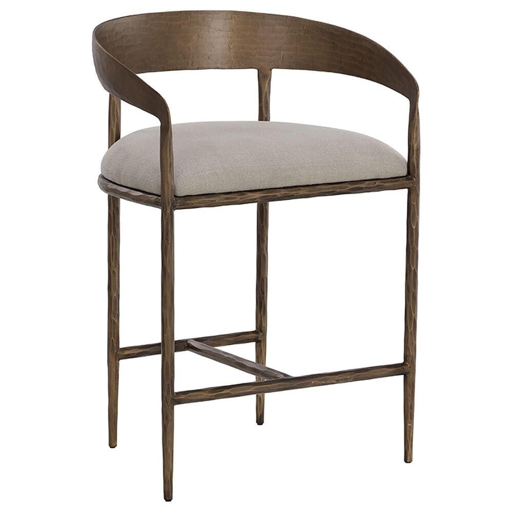 37B Zanatta Counter Stool with Taupe Grey Cushion in Antique Brass, , large