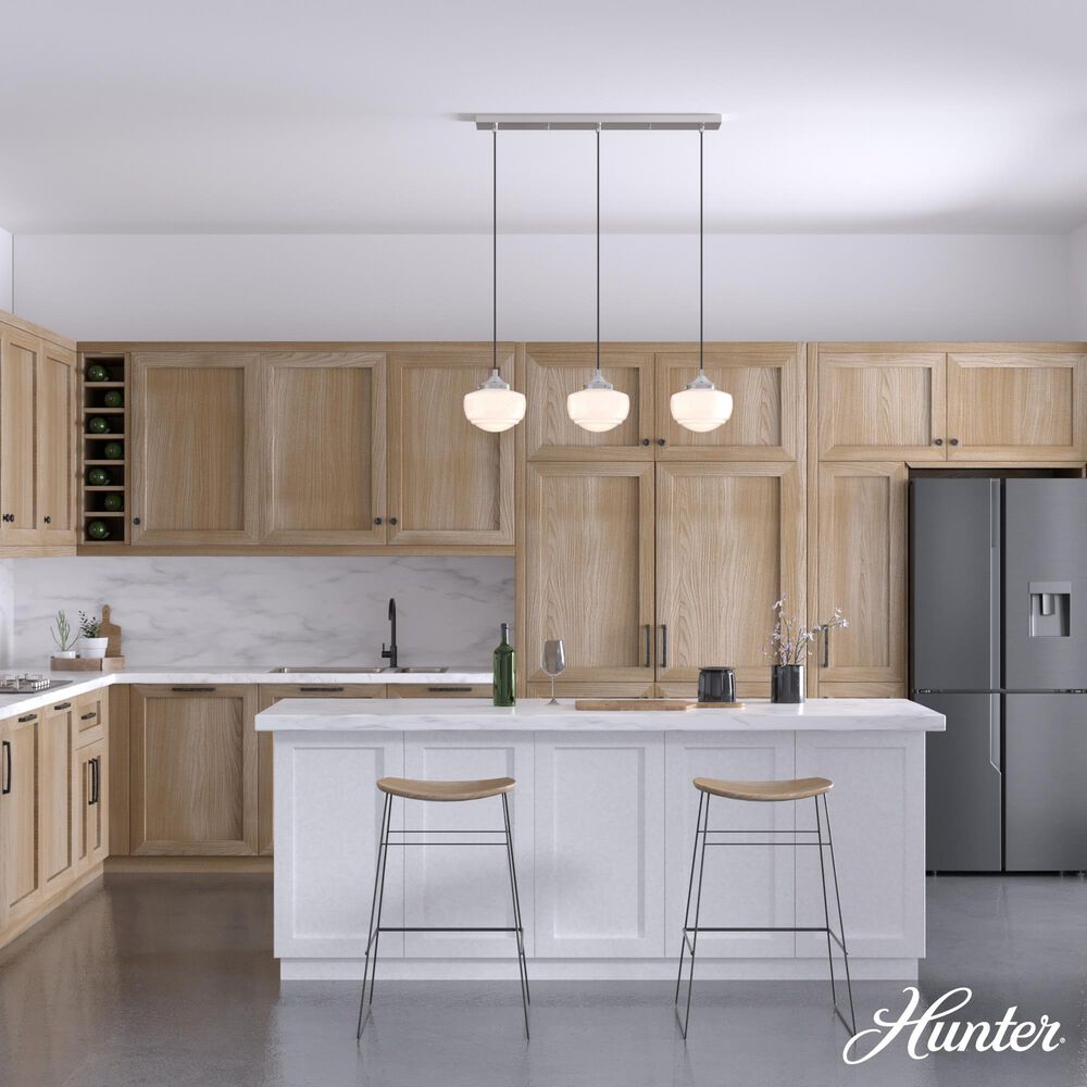 Hunter Saddle Creek 3-Light Linear Pendant Cluster with White Shade in Brushed Nickel, , large