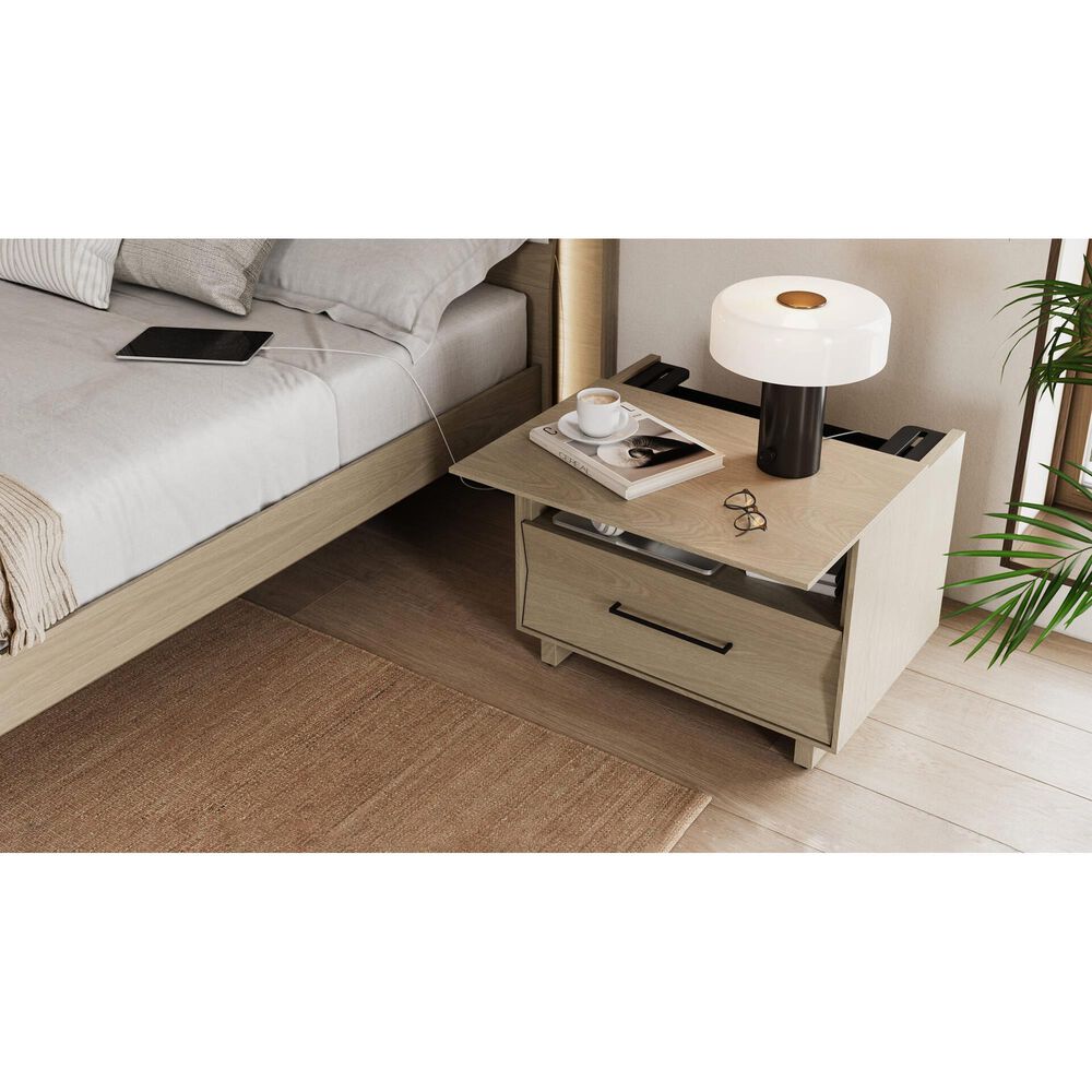 BDI Kara Queen Platform Bed and Two Nightstands in Washed Oak, , large