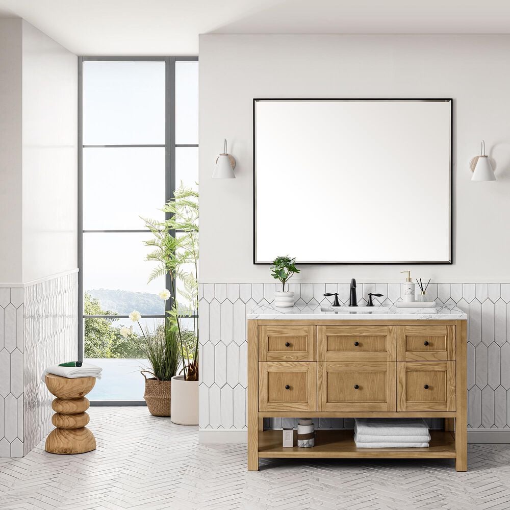 James Martin Vanities Breckenridge 48&quot; Single Bathroom Vanity in Light Natural Oak with 3 cm Ethereal Noctis Quartz Top and Rectangular Sink, , large