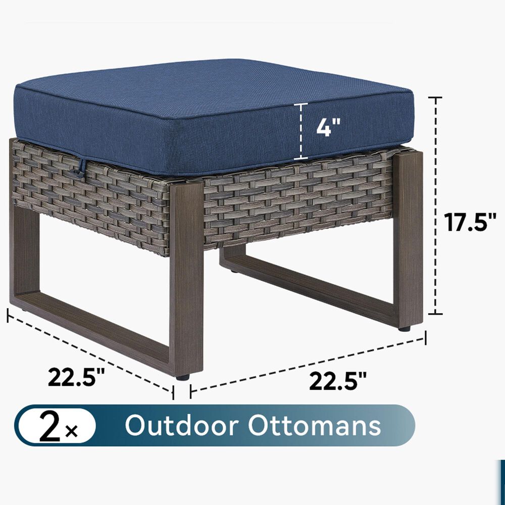 Sunwell Garden Patio Ottoman with Gray Frame in Navy (Set of 2), , large