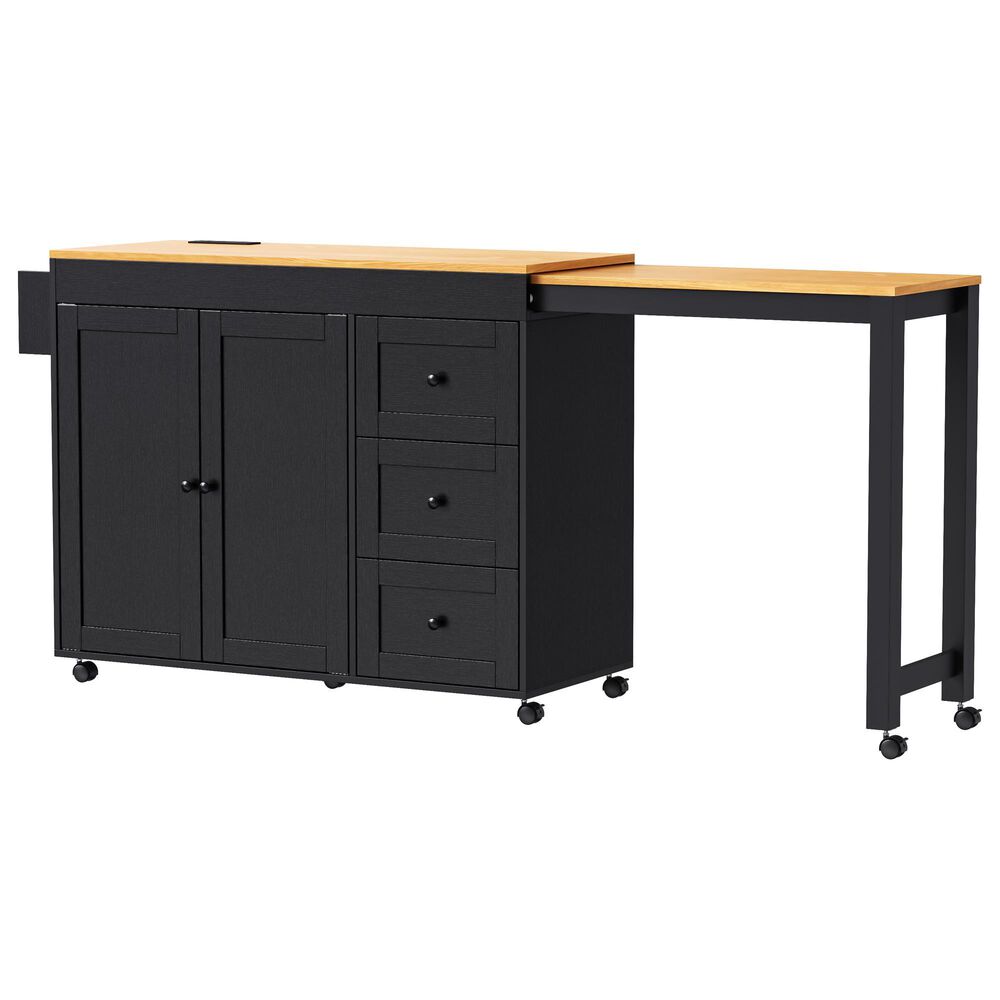HOMLUX 74.8" Kitchen Island with Extendable Dining Table in Black and Natural, , large