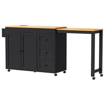 HOMLUX 74.8" Kitchen Island with Extendable Dining Table in Black and Natural, , large