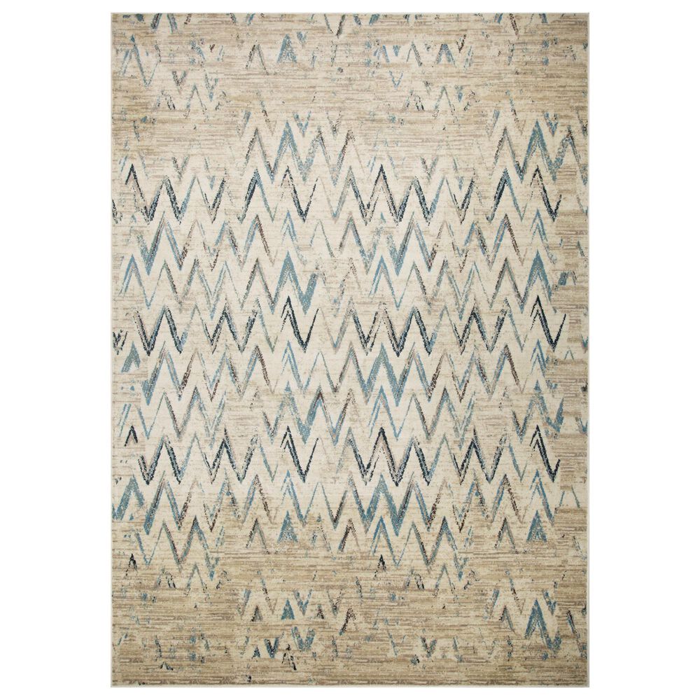 Kas Oriental Rugs Heritage Chevron 7"7" Round Ivory and Blue Area Rug, , large
