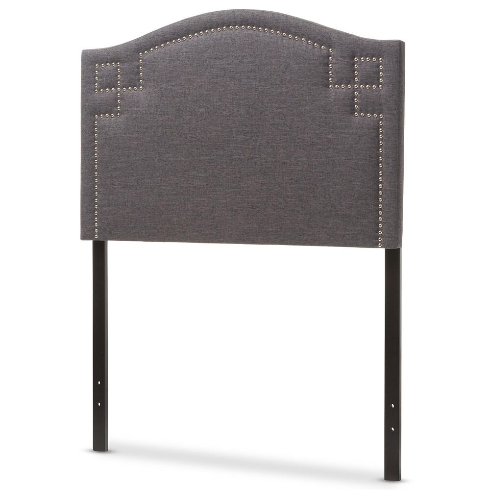 Baxton Studio Aubrey Twin Upholstered Panel Headboard in Dark Grey, , large