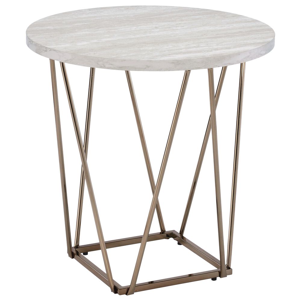 Steve Silver Rowyn 3-Piece Occasional Table in White with Faux Marble Finish, , large