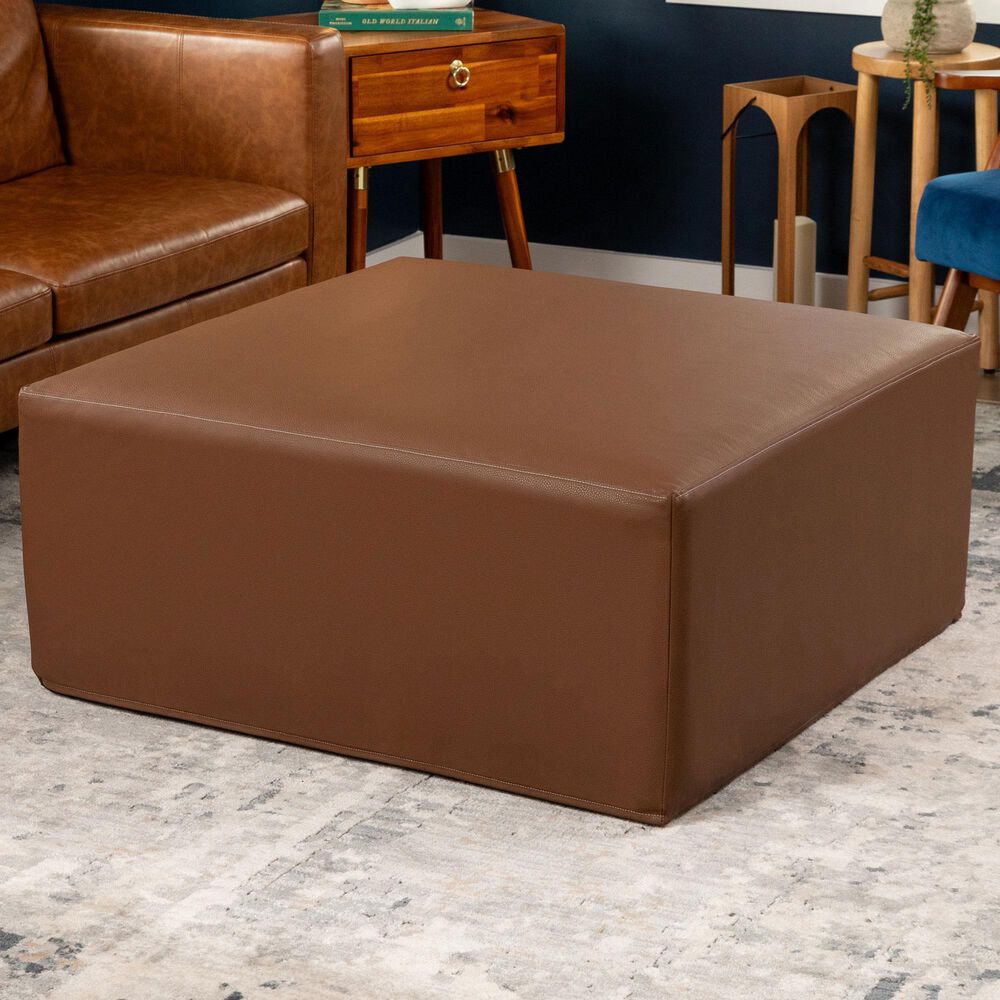 Jaxx Fairlie Faux Leather Ottoman in Walnut, , large