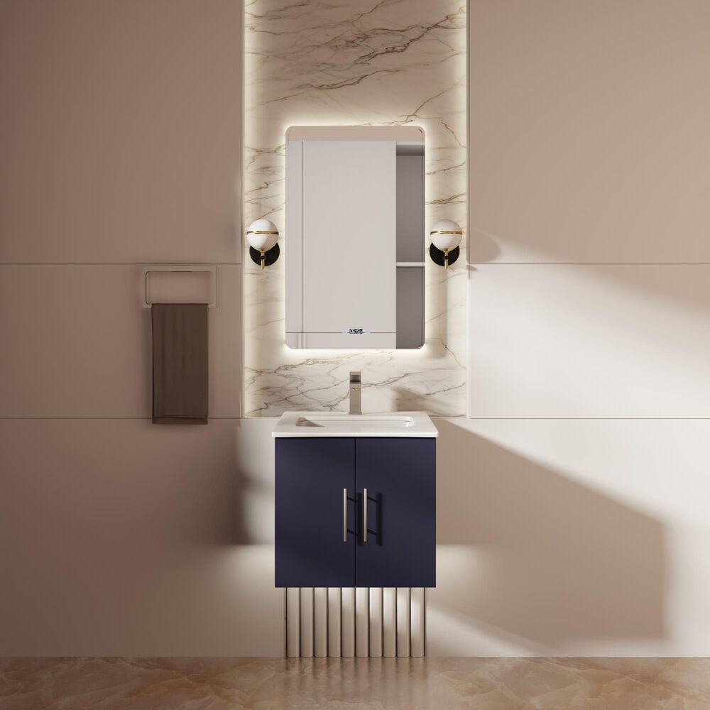 Lexora Home Geneva 24" Single Bathroom Vanity in Navy Blue with 2 cm White Quartz Top and Rectangular Sink, , large