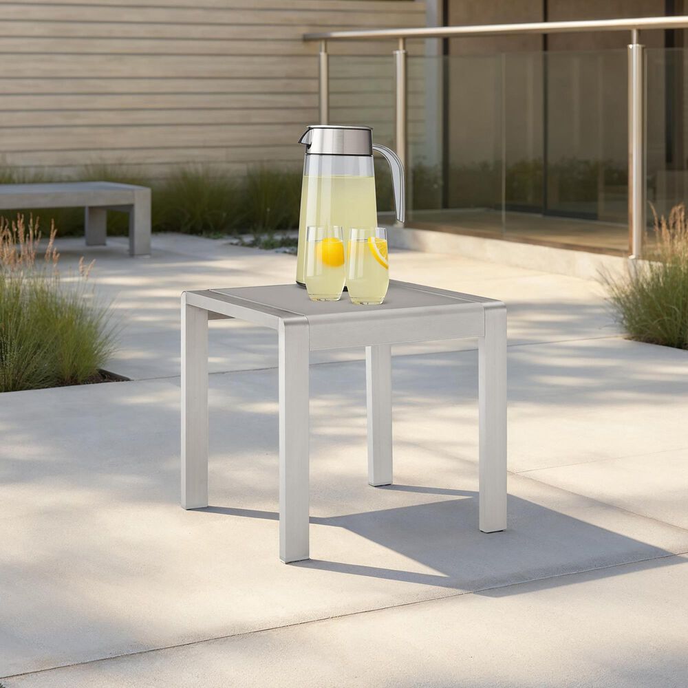 Linon Home Decor Karah Outdoor Anodized Side Table in Grey, , large