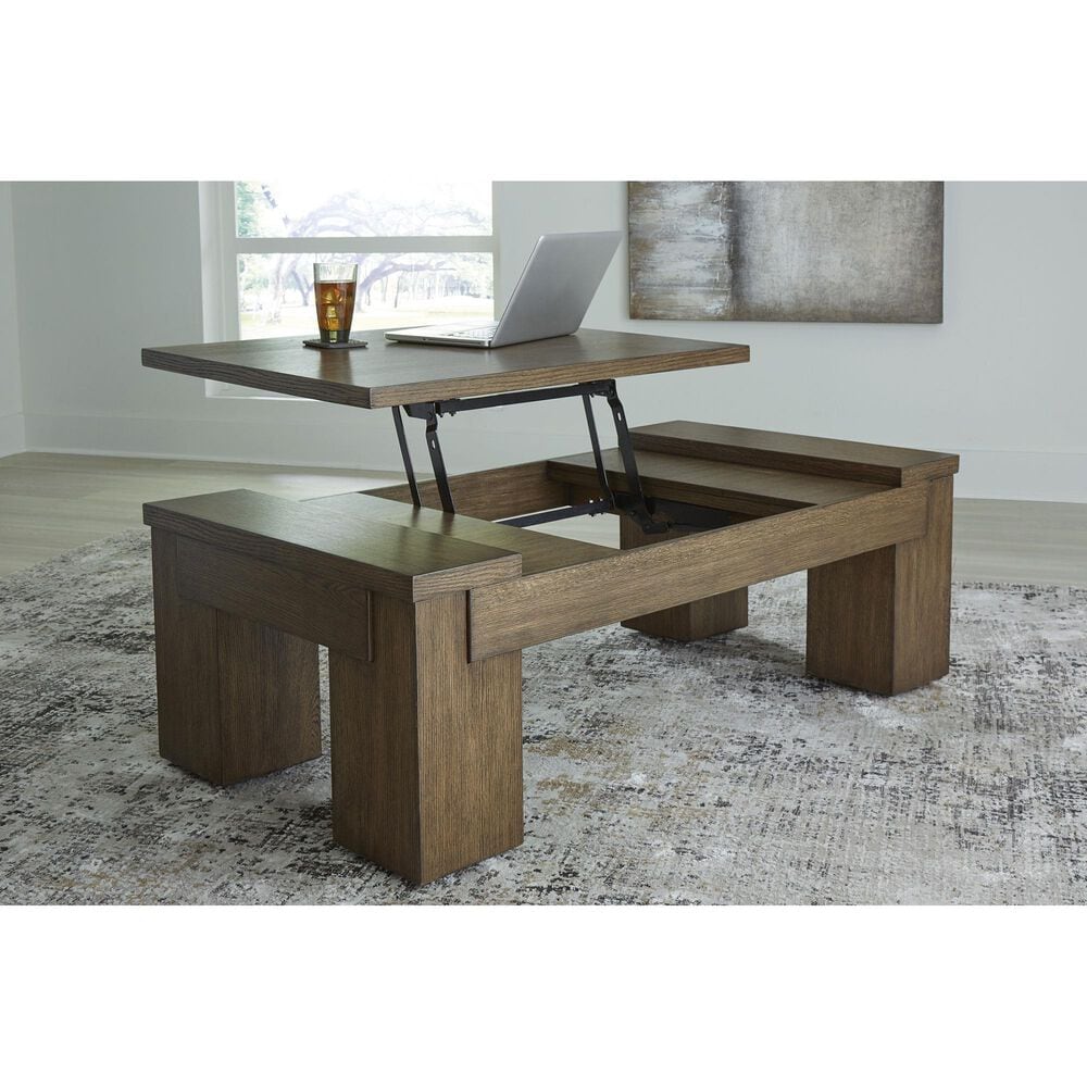 Ashley Rosswain Rectangular Lift-Top Coffee Table in Warm Brown, , large