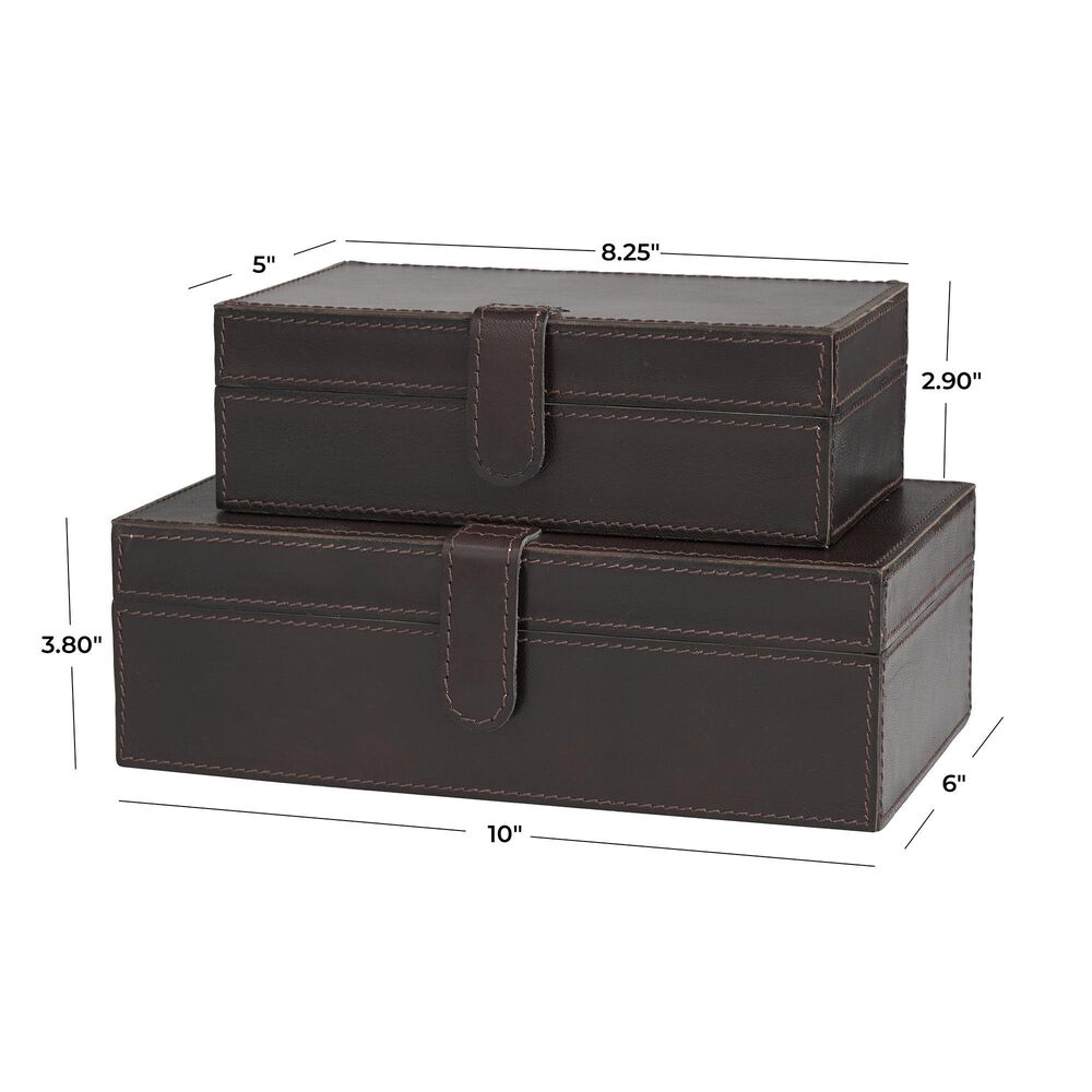 Maple and Jade 10&quot; 2-Piece Handmade Storage Decorative Box Set in Dark Brown, , large