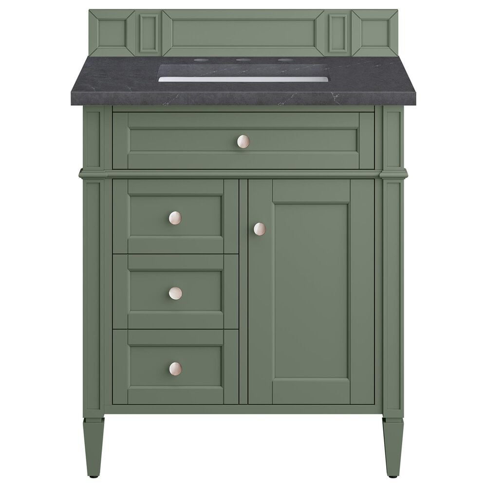 James Martin Vanities Brittany 30" Single Bathroom Vanity in Smokey Celadon with 3 cm Charcoal Soapstone Quartz Top and Rectangular Sink, , large