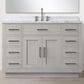 Lexora Home Abbey 48" Single Bathroom Vanity in White Oak with 2 cm White Carrara Marble Top and Rectangular Sink, , large