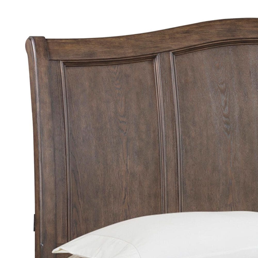 Riva Ridge Oxford King Sleigh Bed with Two Nightstands in Cocoa with AC Oulets and USB Ports, , large