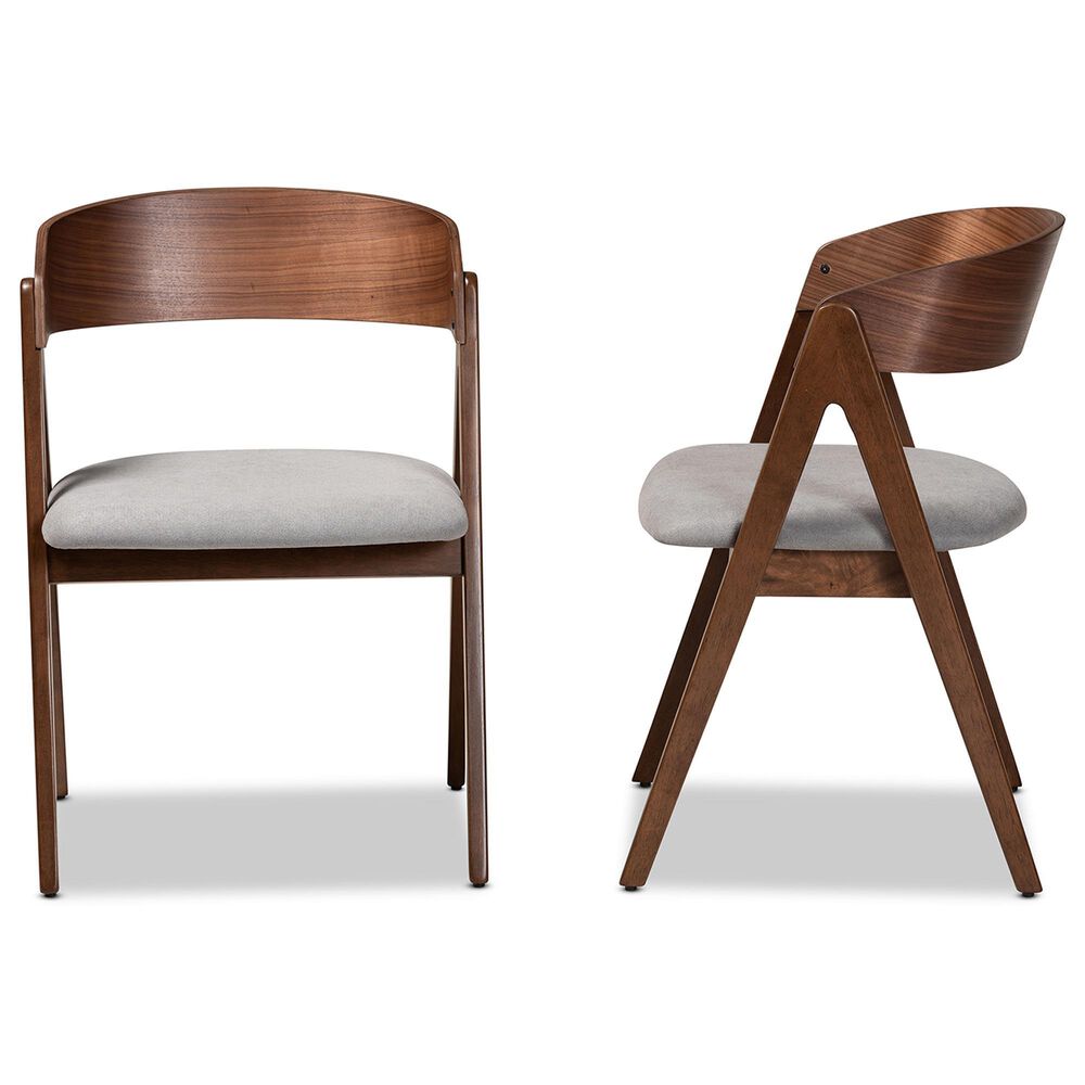 Baxton Studio Danton Arm Chair with Grey Cushion in Walnut Brown (Set of 2), , large