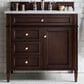 James Martin Vanities Brittany 36" Single Bathroom Vanity in Burnished Mahogany with 3 cm Carrara White Marble Top and Rectangle Sink, , large