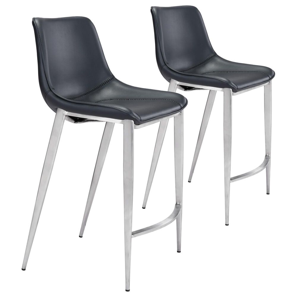 Zuo Modern Magnus Counter Stool in Black and Silver (Set of 2), , large