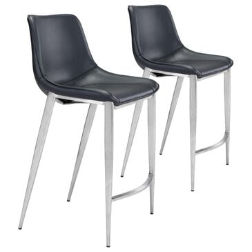 Zuo Modern Magnus Counter Stool in Black and Silver (Set of 2), , large