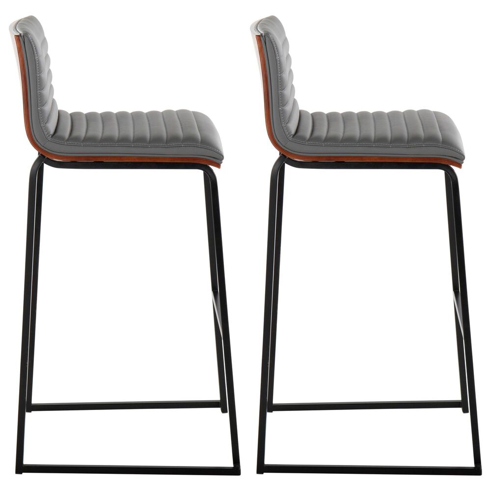 Lumisource Mason Mara Barstool with Grey Cushion in Black and Walnut &#40;Set of 2&#41;, , large