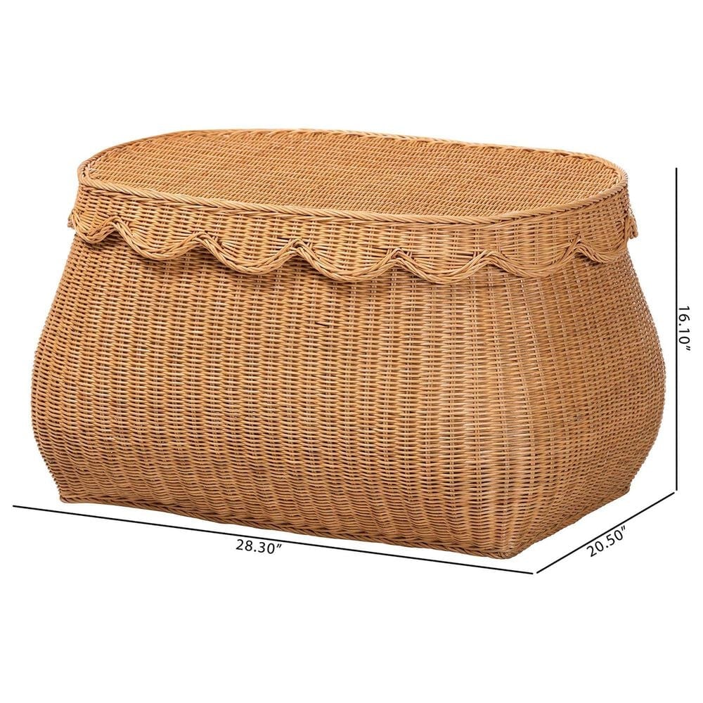 Baxton Studio Ayleen Medium Basket with Scalloped Lid in Light Honey, , large
