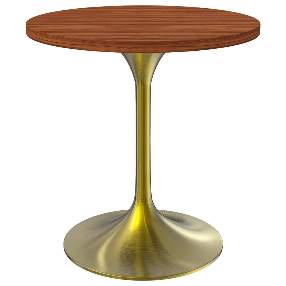 Leisuremod LeisureMod Verve Collection 27 Round Dining Table, Brushed Gold Base with Cognac Brown MDF Top, , large
