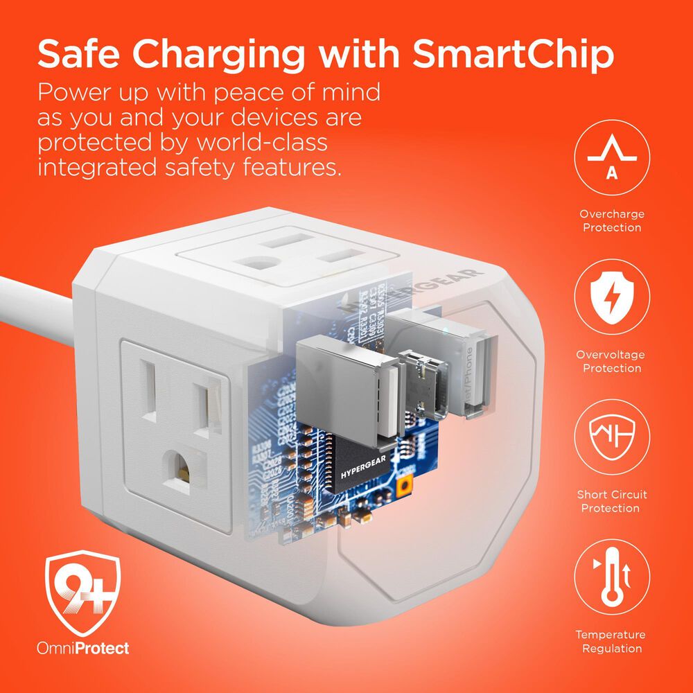 Hypercel Cube Multi-Port Power Strip with Extension Cord in White, , large
