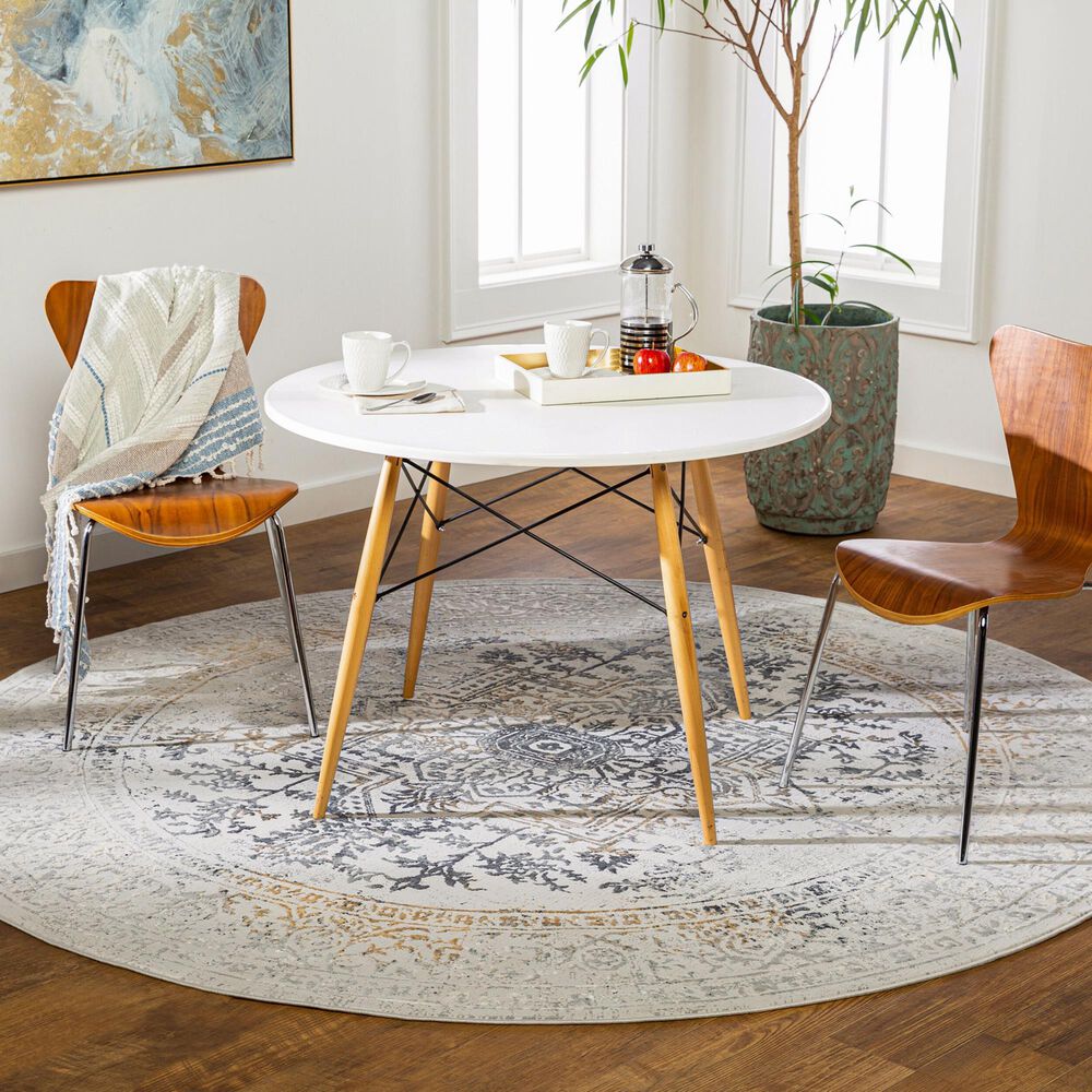 Surya Aisha 7&#39;10&quot; Round Charcoal, Gray, Mustard and Light Gray Area Rug, , large