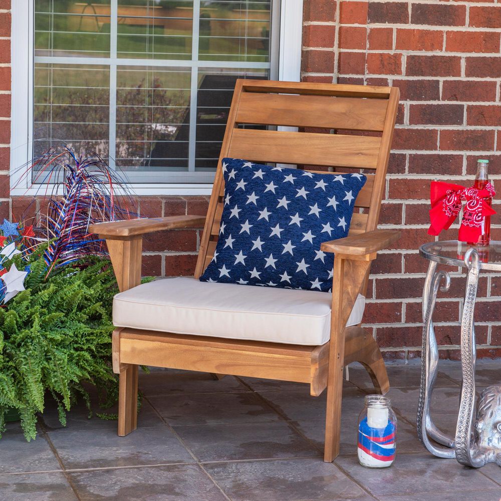 Linon Home Decor Rockport Patio Arm Chair with Natural Frame in Beige, , large