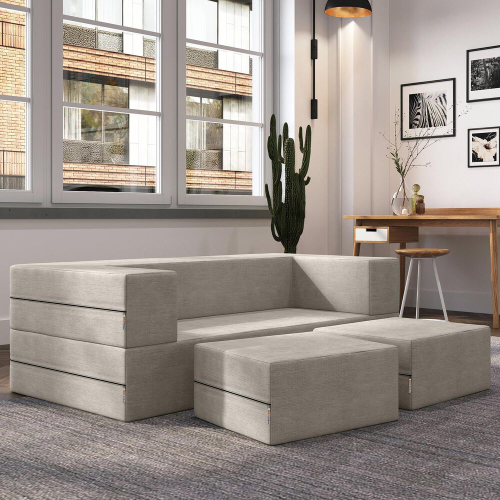 Jaxx Zipline 3-Piece Stationary Convertible Sleeper Loveseat in Grey Velvet, , large