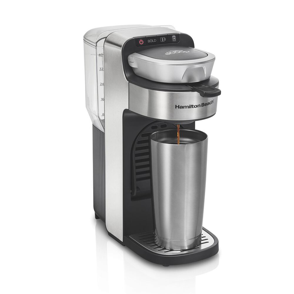 Hamilton Beach 40 Oz The Scoop Single Serve Coffee Maker with Removable Reservoir in Black and Stainless Steel, , large